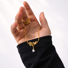 Golden Flora Butterfly Drop Necklace