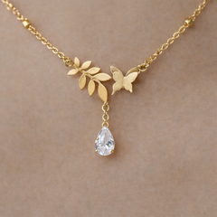 Golden Flora Butterfly Drop Necklace