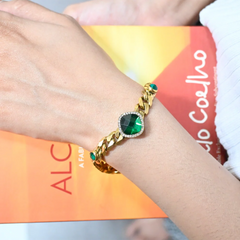 Chain Bracelet with Emerald Green Stones