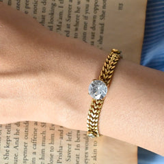 Gold Cuban Chain Bracelet with Solitaire Crystal