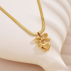 Golden Bow Heart Necklace