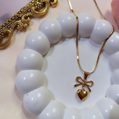 Golden Bow Heart Necklace