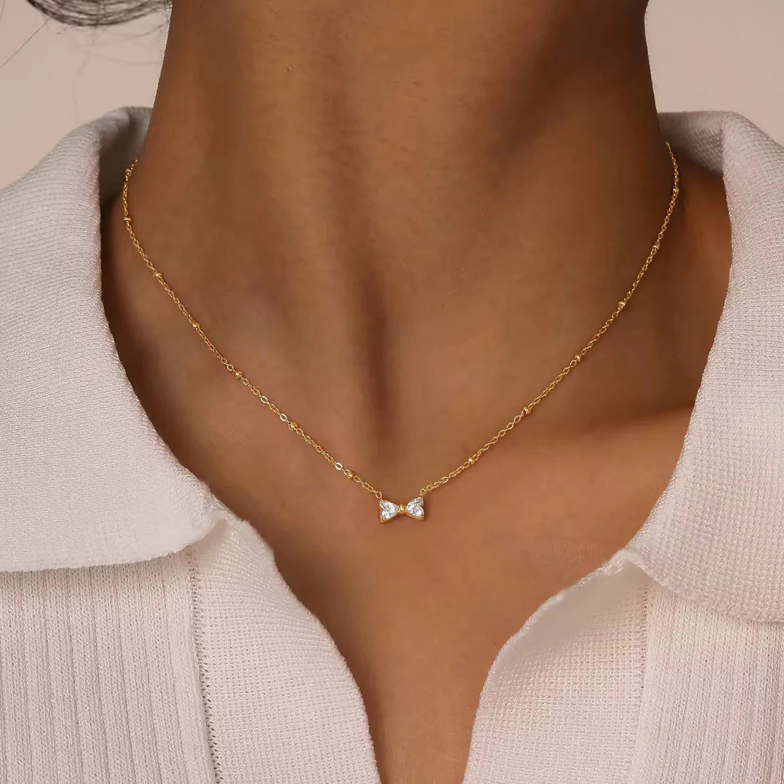 Crystal Bow Charm Necklace