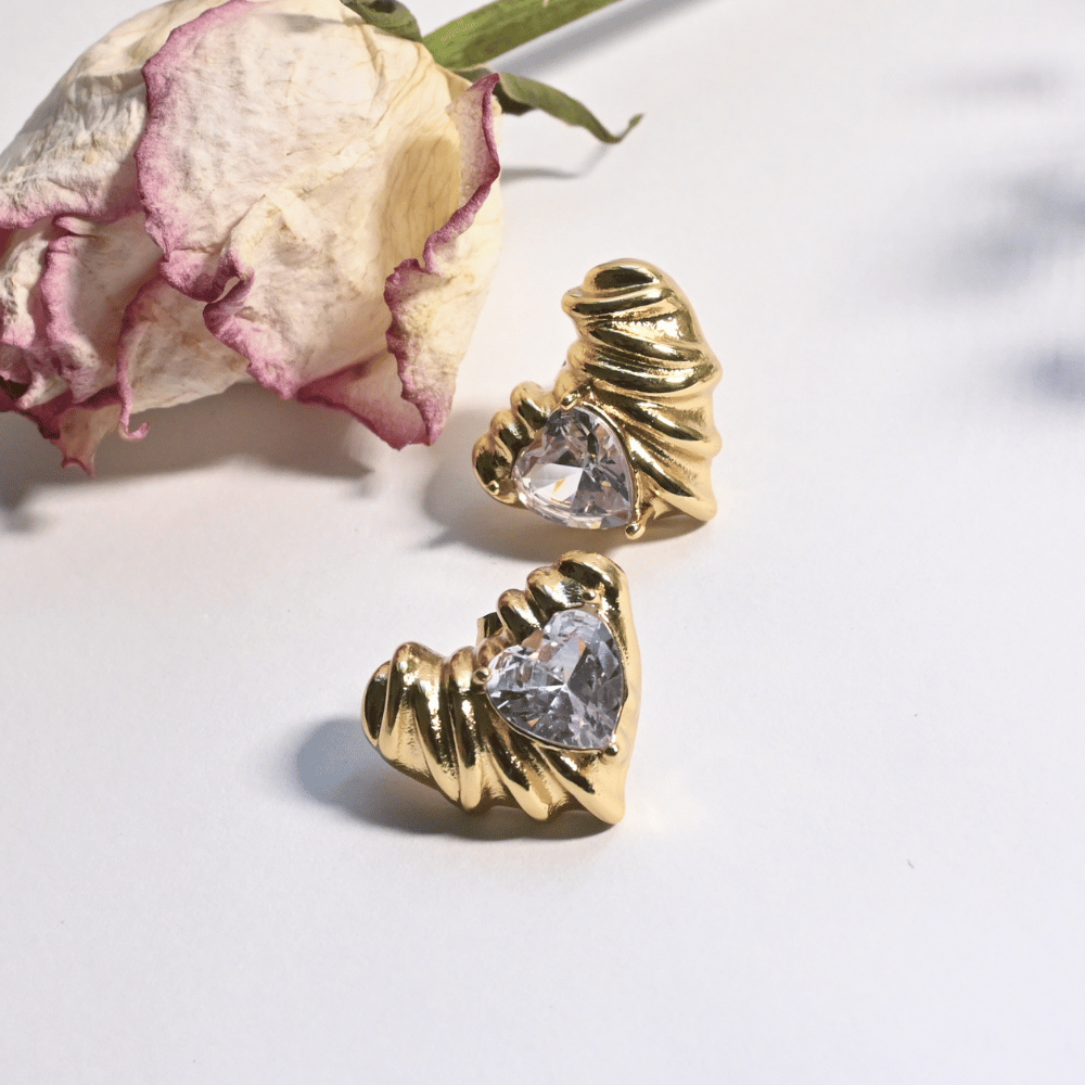 Radiant Fold Heart Studs