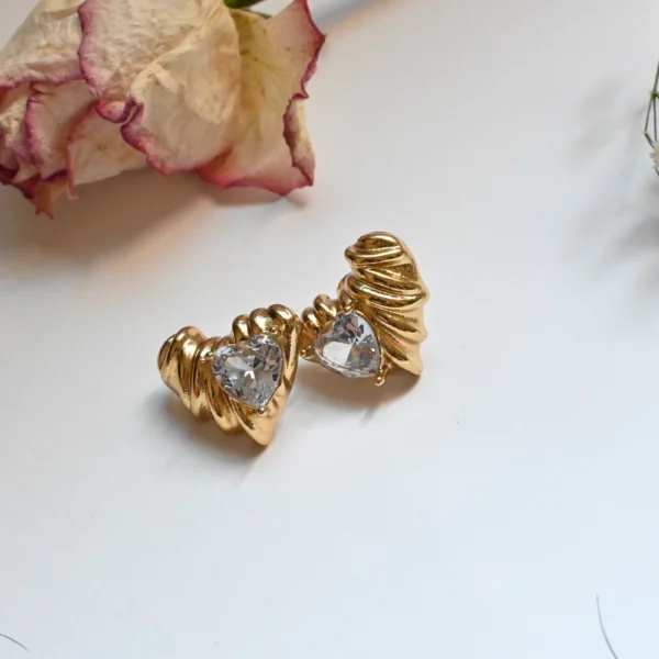 Gold-Tone Heart Crystal Earrings