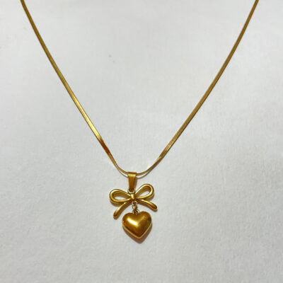 Golden Bow Heart Pendant Necklace