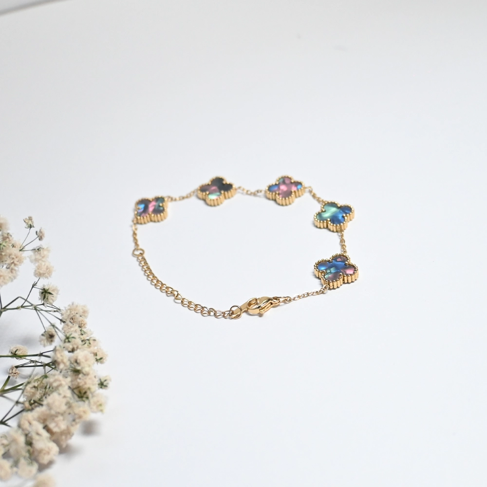 Elegant Clover Charm Bracelet with Iridescent Stones