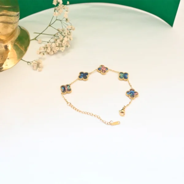 Elegant Clover Charm Bracelet with Iridescent Stones