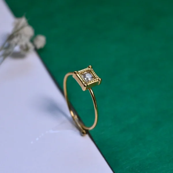 Elegant Gold-Tone Adjustable Ring with Square Crystal