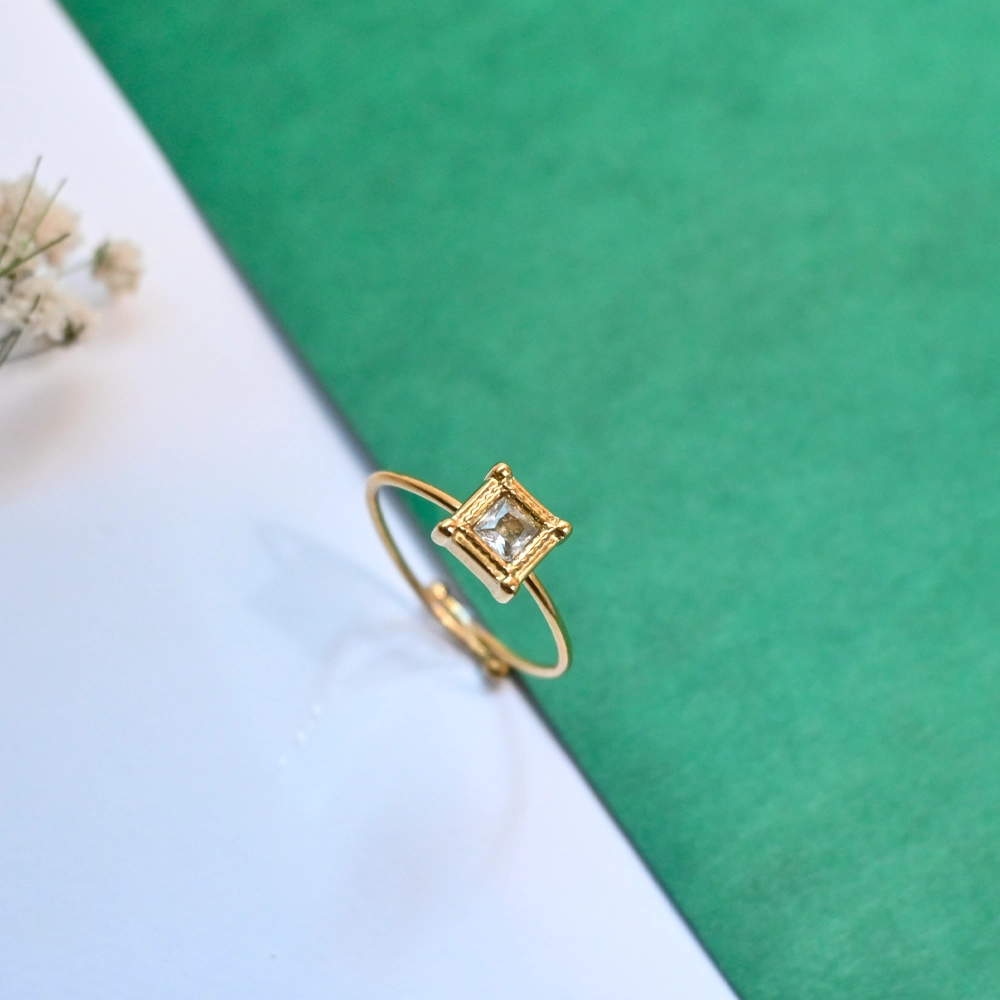 Elegant Gold-Tone Adjustable Ring with Square Crystal