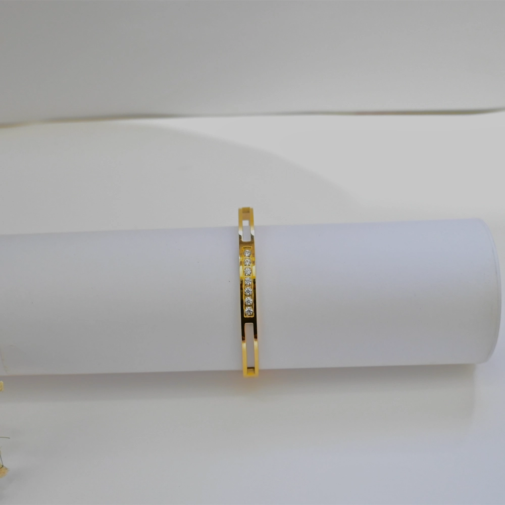 Sleek Gold-Plated Kada with Zircon Detailing